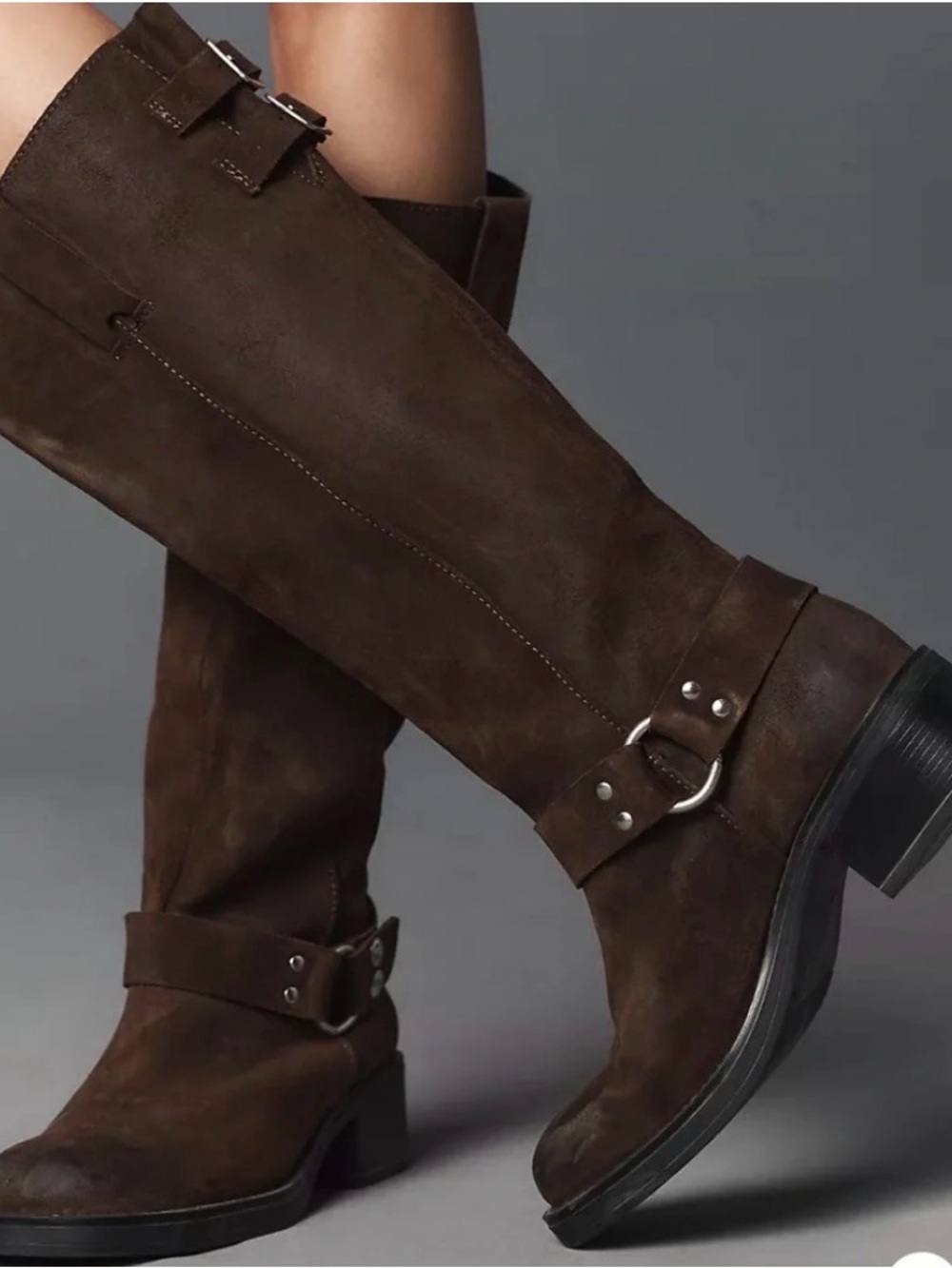 By Anthropologie Tall Moto Boots Brown Suede Knee-High Riding Boots NWOT